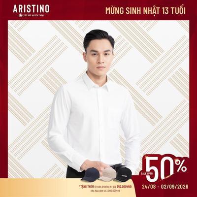 Áo sơ mi dài tay nam ARISTINO BUSINESS 100% polyester cải tiến màu trắng kẻ sọc chìm 1LS0310Z