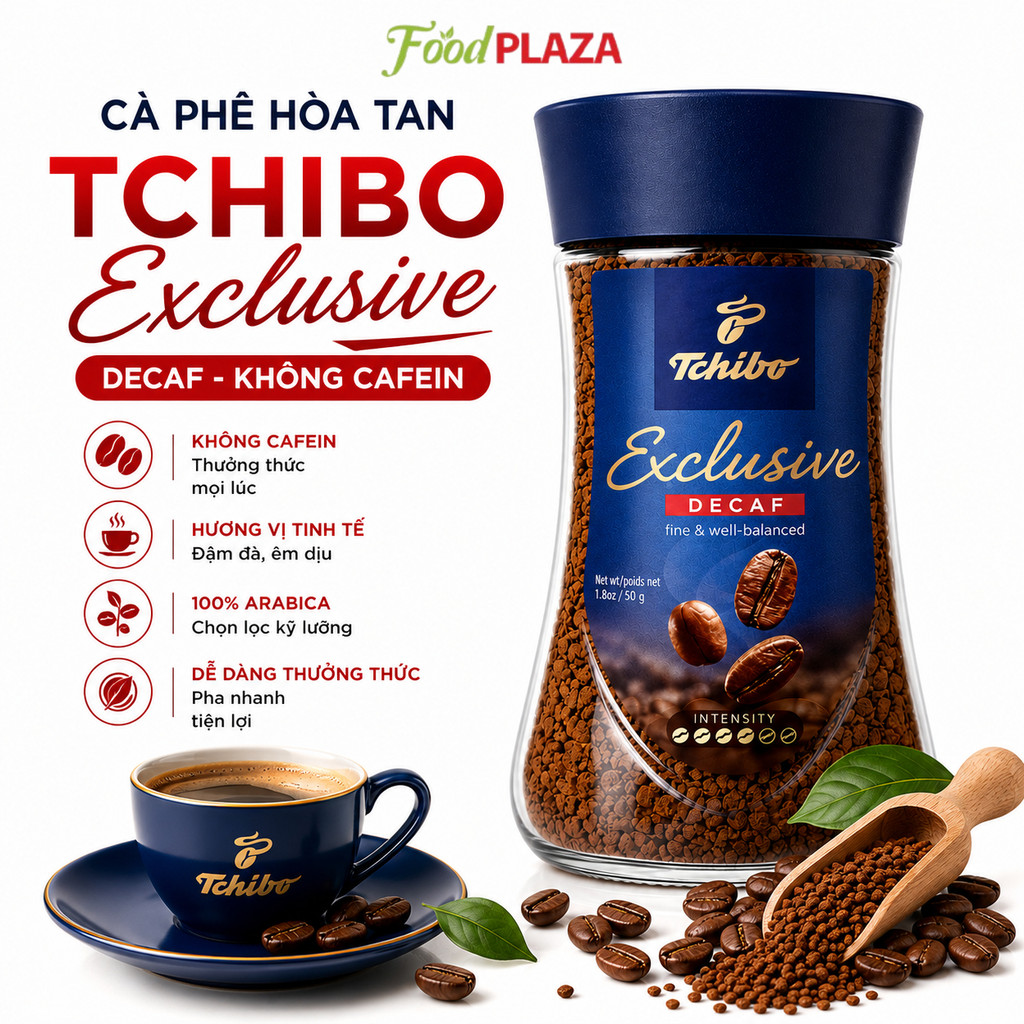 Cà Phê Hòa Tan TCHIBO Exclusive Decaf - Không Lo Cafein, không lo mất ngủ