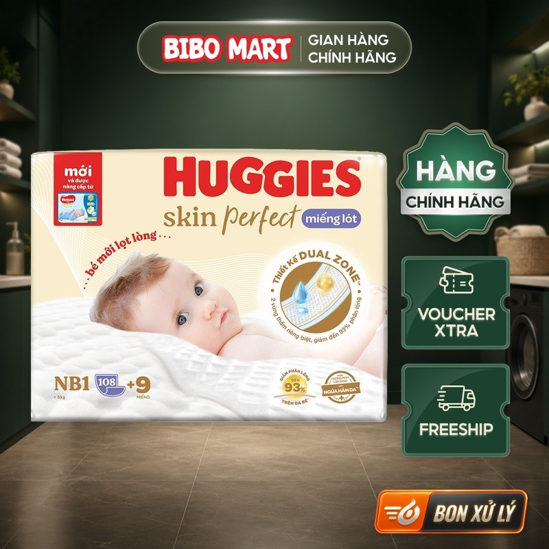 [NEW] Tã dán Huggies Skin Perfect size NB1 - 108+9 miếng - BM006.1