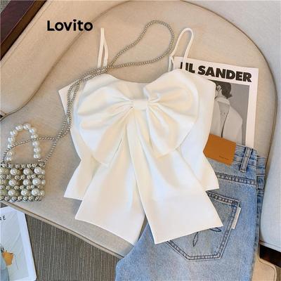 Lovito Kỳ nghỉ Áo Tank Top Plain Bow Tank Top dành cho nữ LNA65225