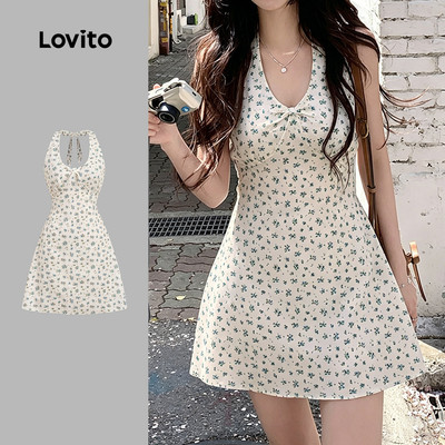 Đầm nữ Lovito xuân hè xuyên thấu nhẹ buộc dây Hàn Quốc phong cách thường ngày xinh xắn LK3AD420