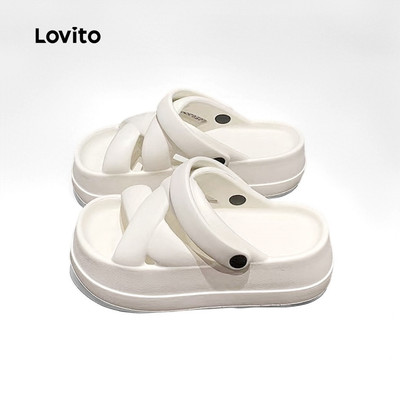 Lovito Sandal Đế Dày Kiểu Hàn Quốc Đơn Giản Đế Mềm Giúp Tăng Chiều Cao Thích Hợp Mang Ngoài Trời Dành Cho Nữ LFA60401