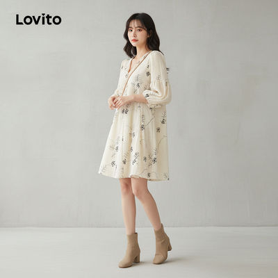 Lovito Phong cách thường ngày Váy Kem Nữ Xuân Hè Thời Trang L156AD285