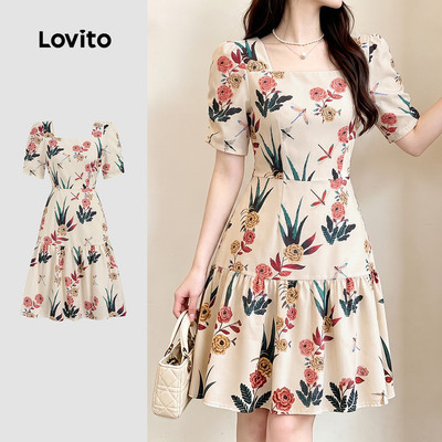 (New Arrival) Lovito Đầm Nữ Mùa Xuân/Hè Họa Tiết Phong Cách Resort Chất Liệu Thoải Mái LK7AD356