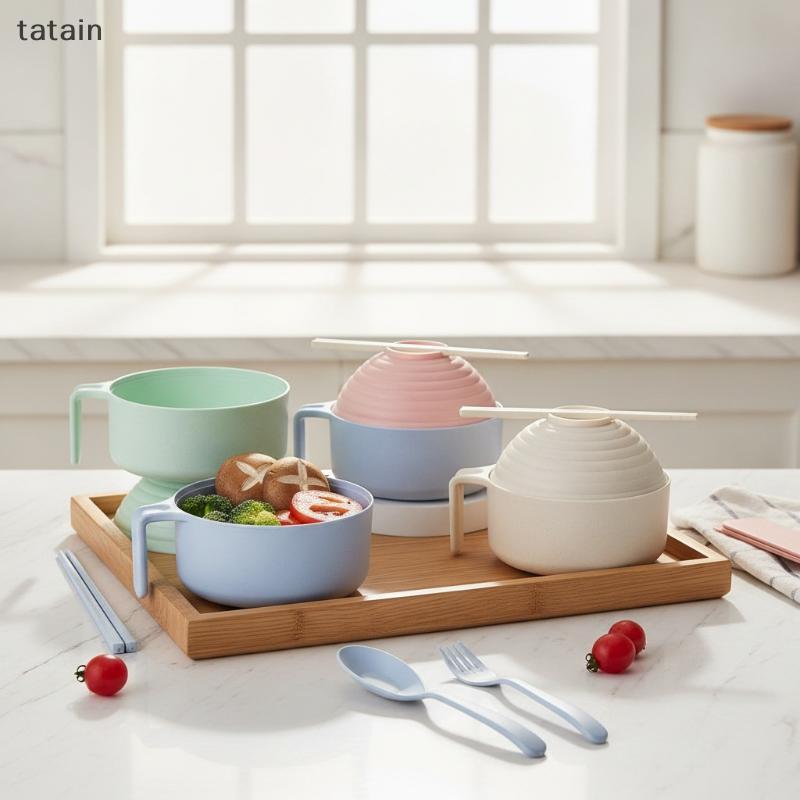 Tatain Ramen Bộ Bát Ramen Mì Bát Có Chopstis Ramen Bát Nồi Microwavable Có Nắp VN