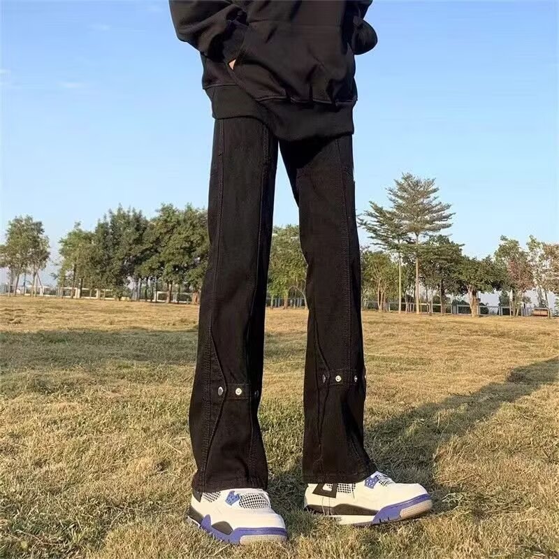 Đen Khâu Mỹ Quần Jean Nam Mỹ hiphop Quần High Street Slimer Nhìn Nâng Cao Quần Micro-Flared