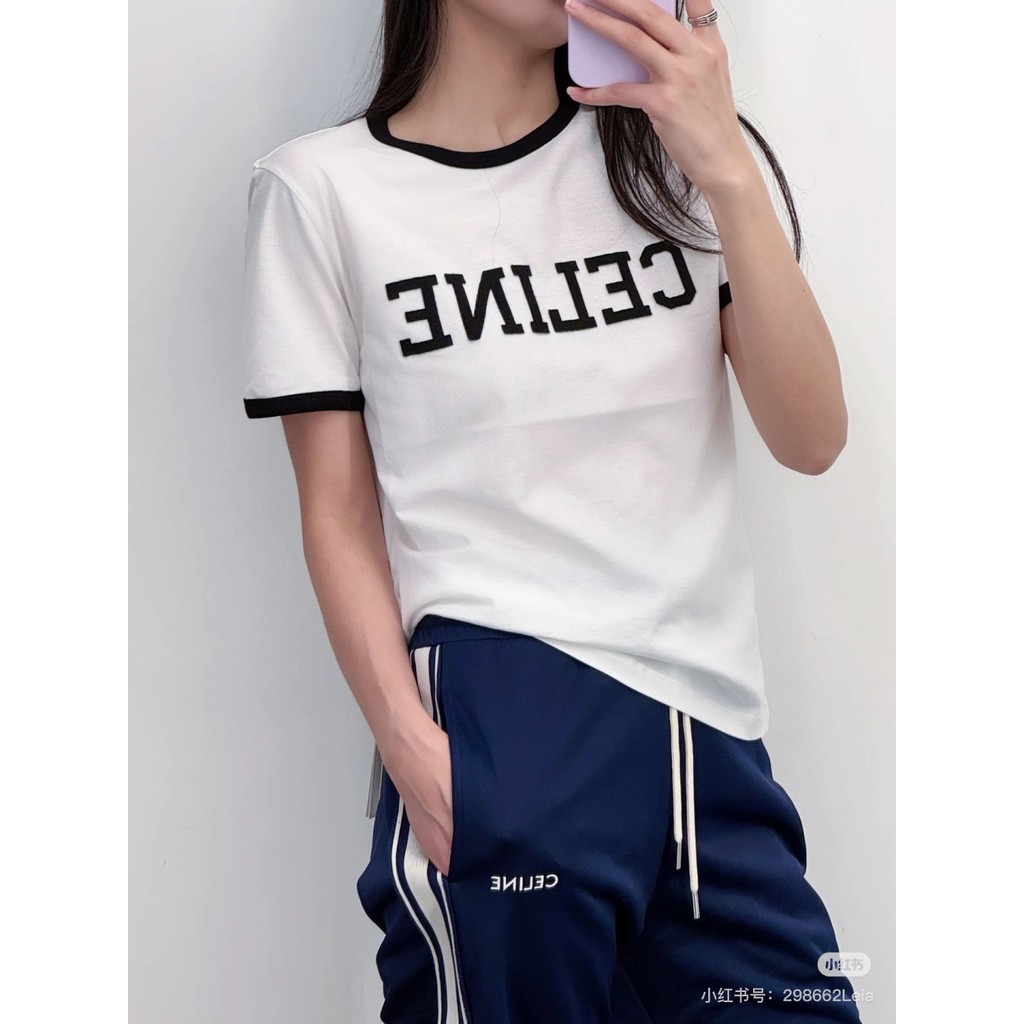 CELINE CELINE Nam Nữ Plus Kích Thước Tay Ngắn Phong Cách Cặp Đôi Thoải Mái Thoải Mái Thoáng Khí Chữ 