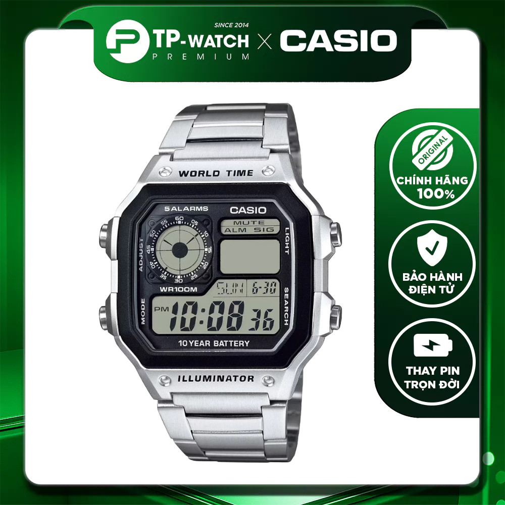 Đồng Hồ Nam Dây Thép Casio AE-1200WHD-1AVDF Pin 10 năm - Chống nước 100m | Casio nam AE-1200WHD-1A