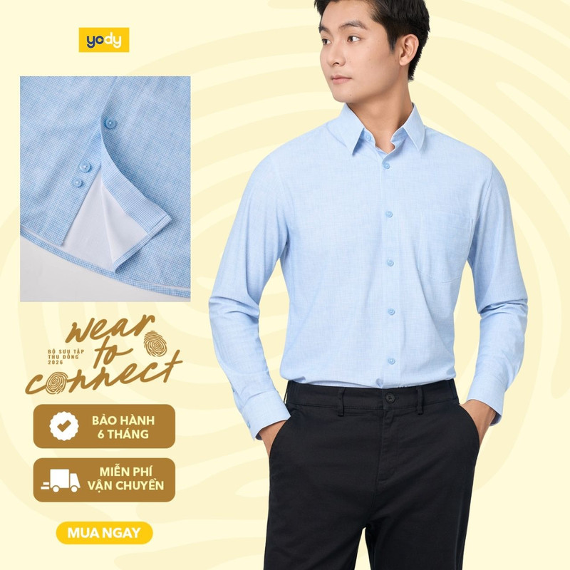 [BST EASY OFFICE] Áo Sơ-mi nam Yody dài tay kẻ caro cao cấpTRA MOSH26A010