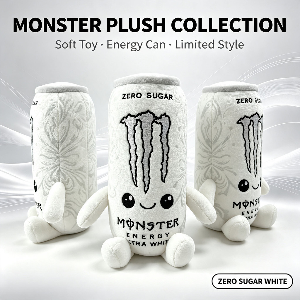 Sản phẩm mới Monster Energy White Magic Claw Plush Doll Energy Drink Can Doll