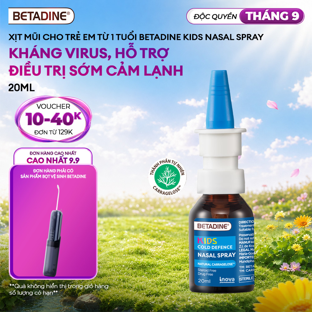 Xịt mũi cho trẻ em từ 1 tuổi Betadine 20ml giúp chăm sóc vùng mũi và giảm triệu chứng cảm lạnh
