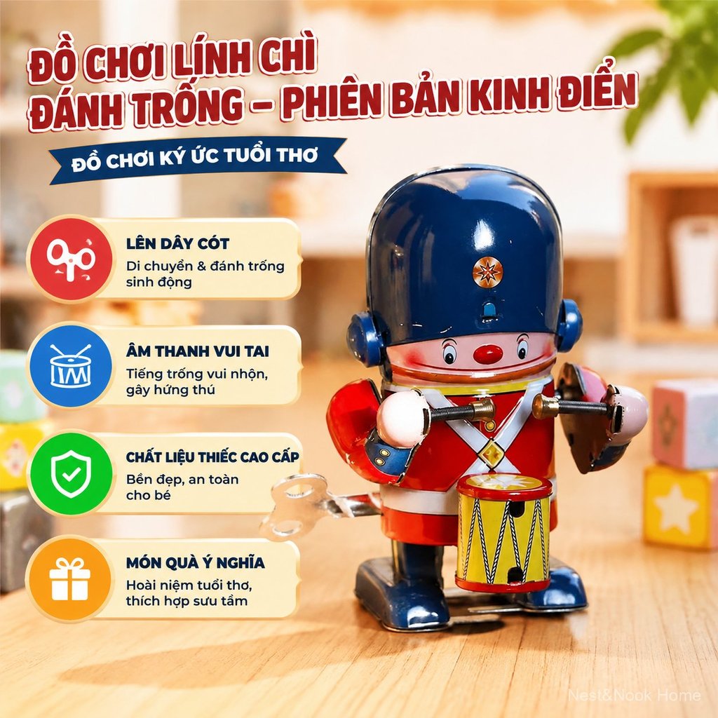 Chú lính chì gõ trống lên dây cót hoài niệm 80s đồ chơi tôn