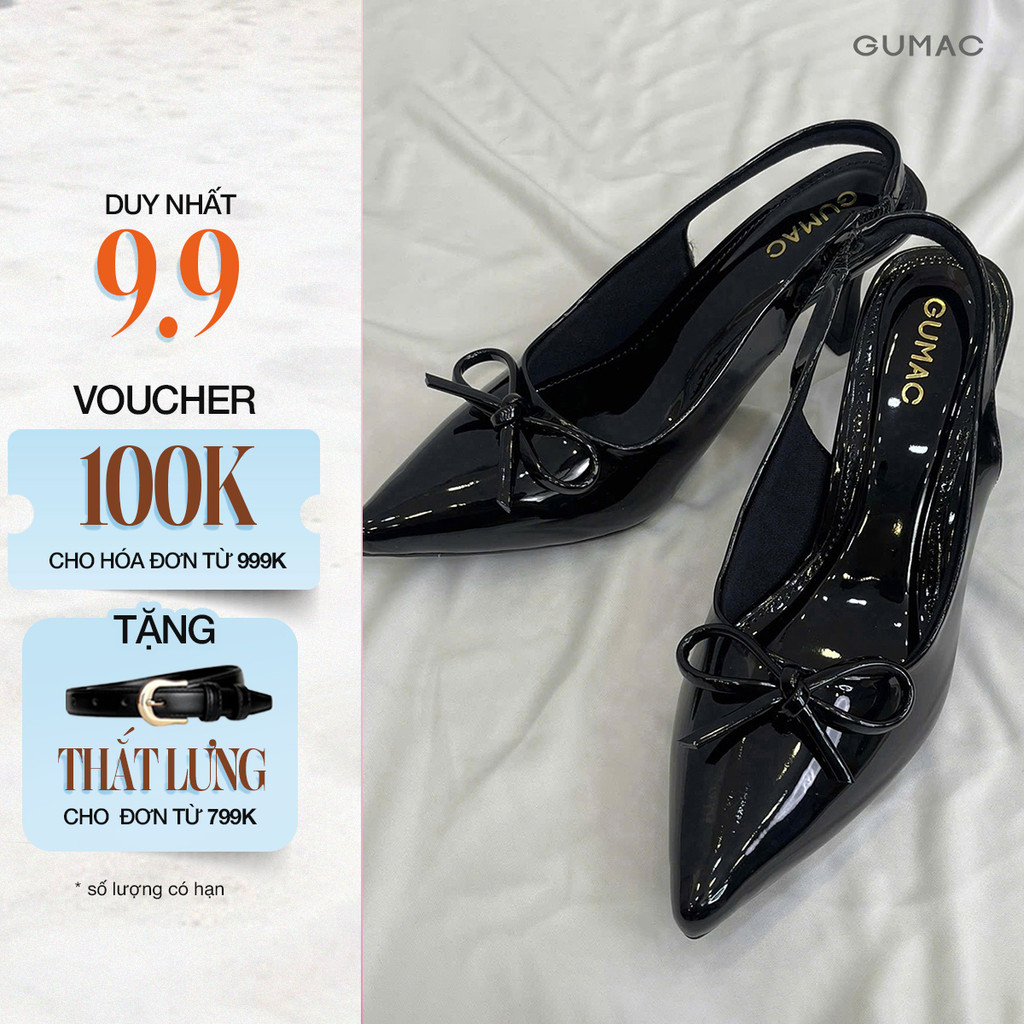 Giày Cao Gót Nữ GUMAC Bít Mũi Nhọn 7cm Quai Hậu Slingback Đính Nơ Thời Trang Cao Cấp GF11038