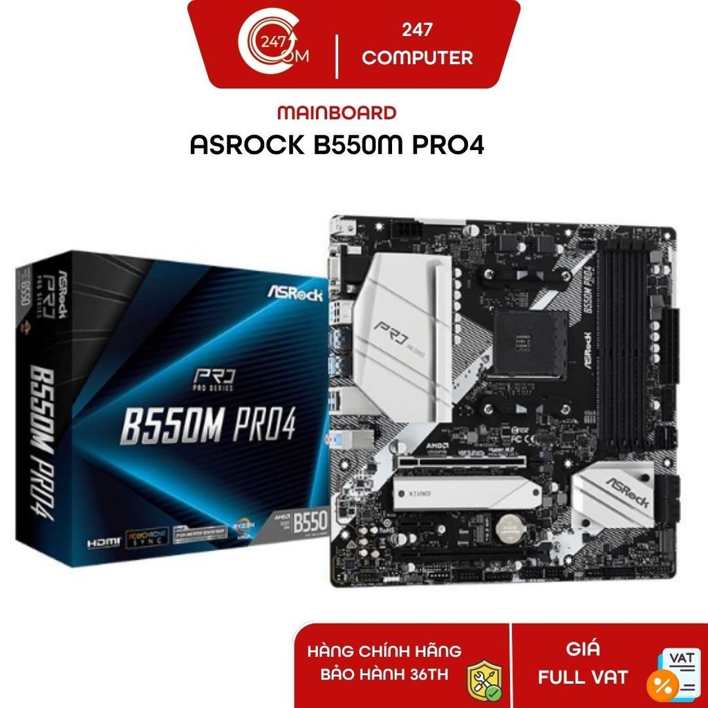 Mainboard ASRock B550M PRO4 | Pro-A DDR4 AMD AM4 hàng chính hãng - BH 36th