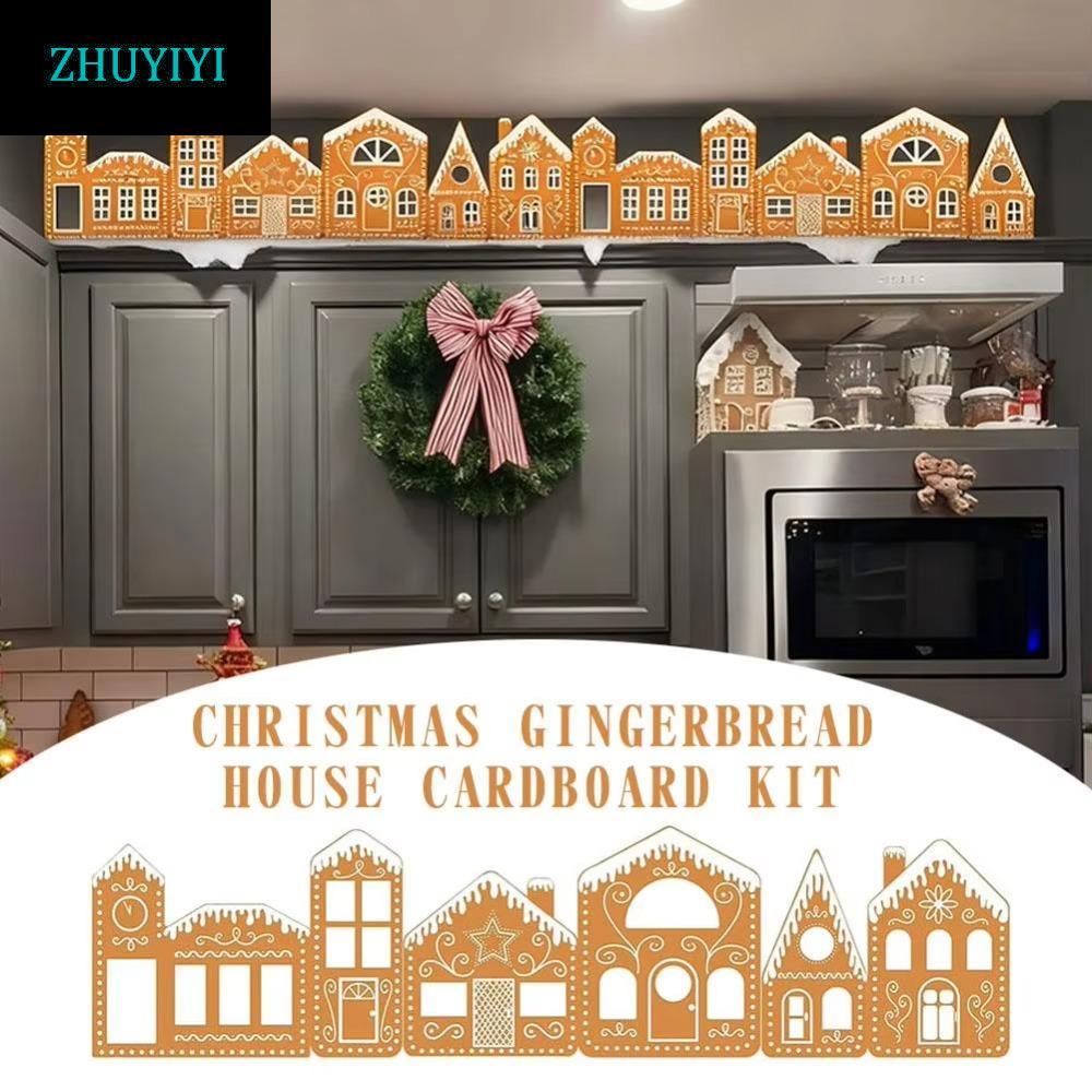 ZHUYIYIYI Christmas Gingerbread House Cardboard, DIY với dây đèn Gingerbread House Set Trang trí bàn