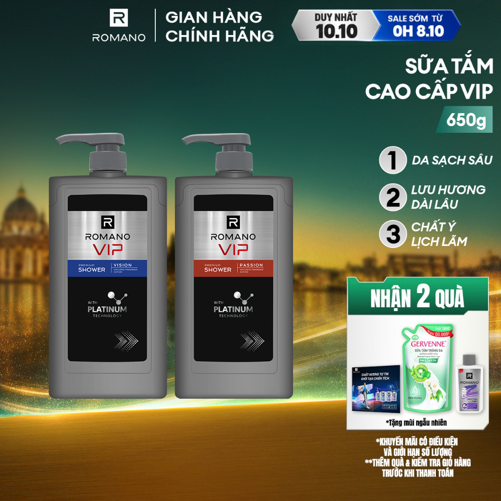 Sữa tắm nam cao cấp Romano VIP mạnh mẽ bí ẩn Passion / Vision 650g