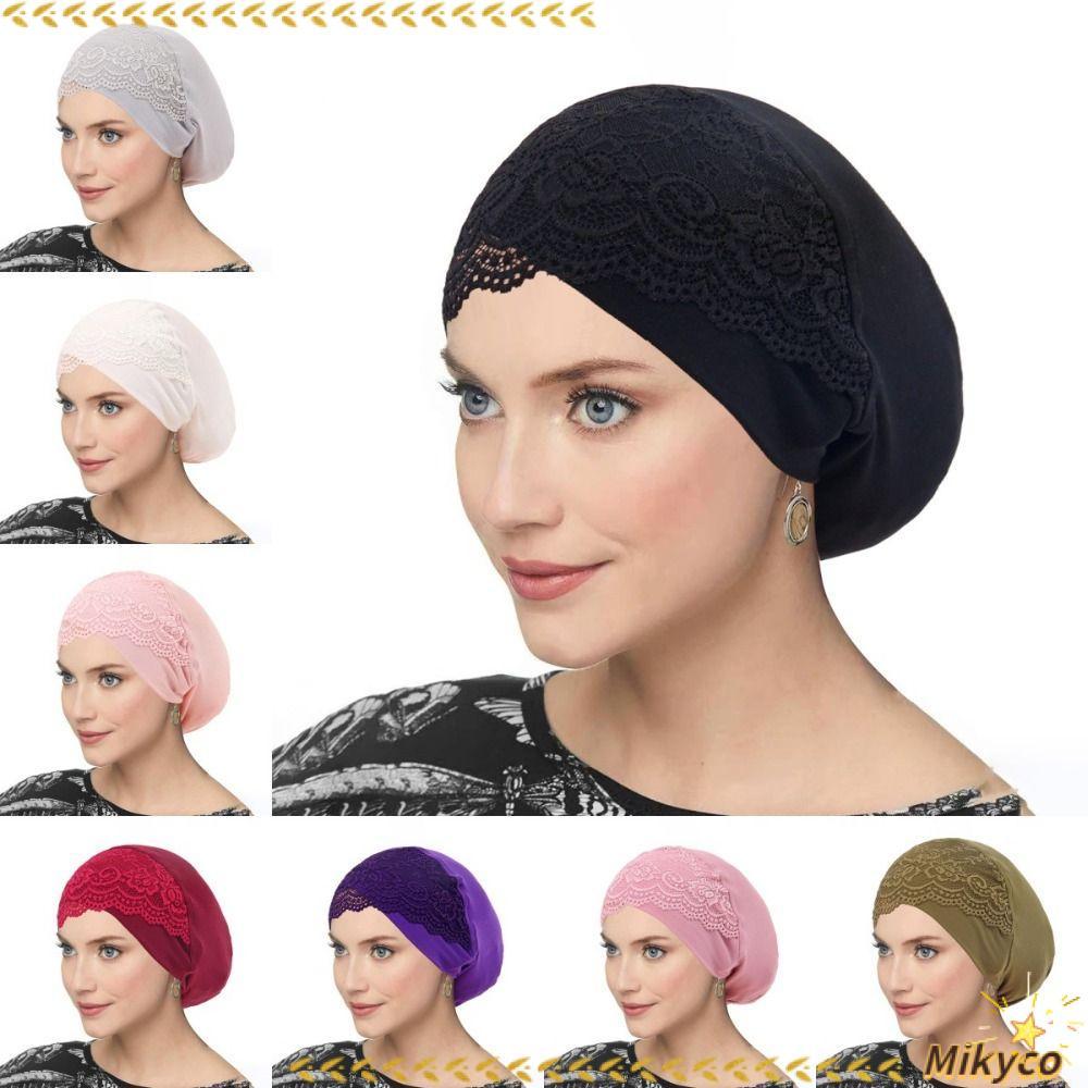 MIKYCO Inner Hijab Undercap, Mũ Hijab ren mềm thoáng khí, Mũ ống Hijab co giãn Mũ nón nữ