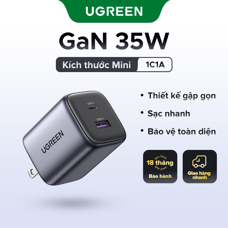 Ugreen Củ Sạc Nhanh 35w GaN 1C1A PD Type C