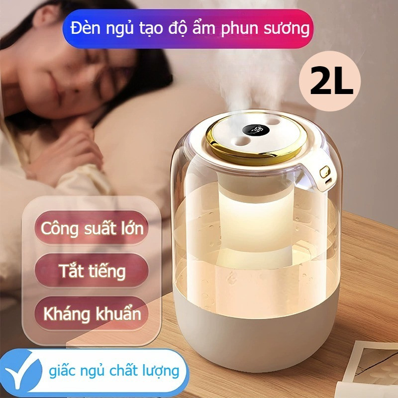 máy tạo ẩm không khí phun kép, phun sương tạo ẩm hiển thị độ ẩm led khử trùng tiện lợi cho phòng ngủ