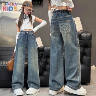 Quần Jean ông xuông bé gái size đại từ 14-45kg D4 NHẬT HÀ chất jean mềm, thêu túi sau cho bé đi học