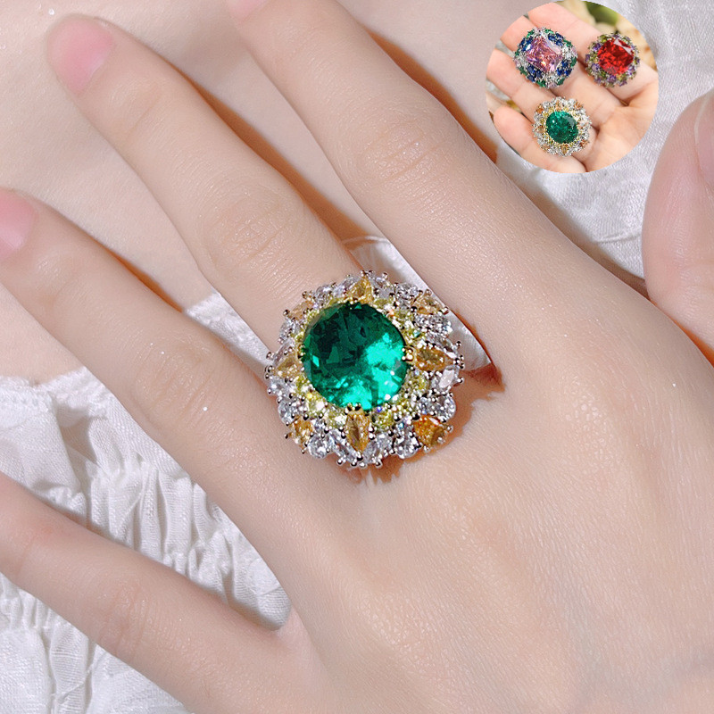 Nhẫn nữ Cherry Blossom hồng/đỏ series Candy với ngọc lục bảo tự nhiên - quà tặng lý tưởng cho lễ hội