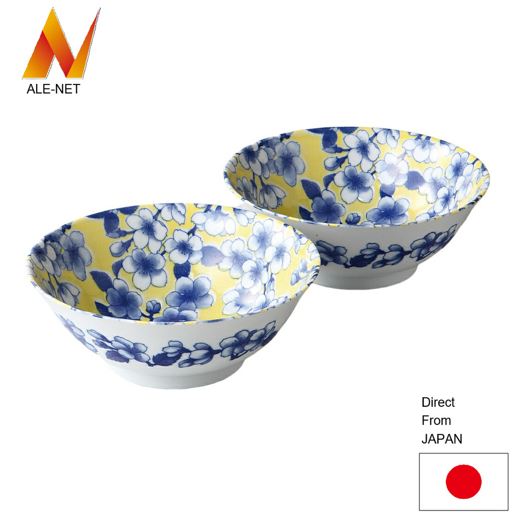 ALE-NET Bộ Bát Ramen Moe-Sakura Bộ Đôi Bát Ramen Sứ Mino Ware Sản Xuất Tại Nhật Bản 【Trực tiếp từ Nh