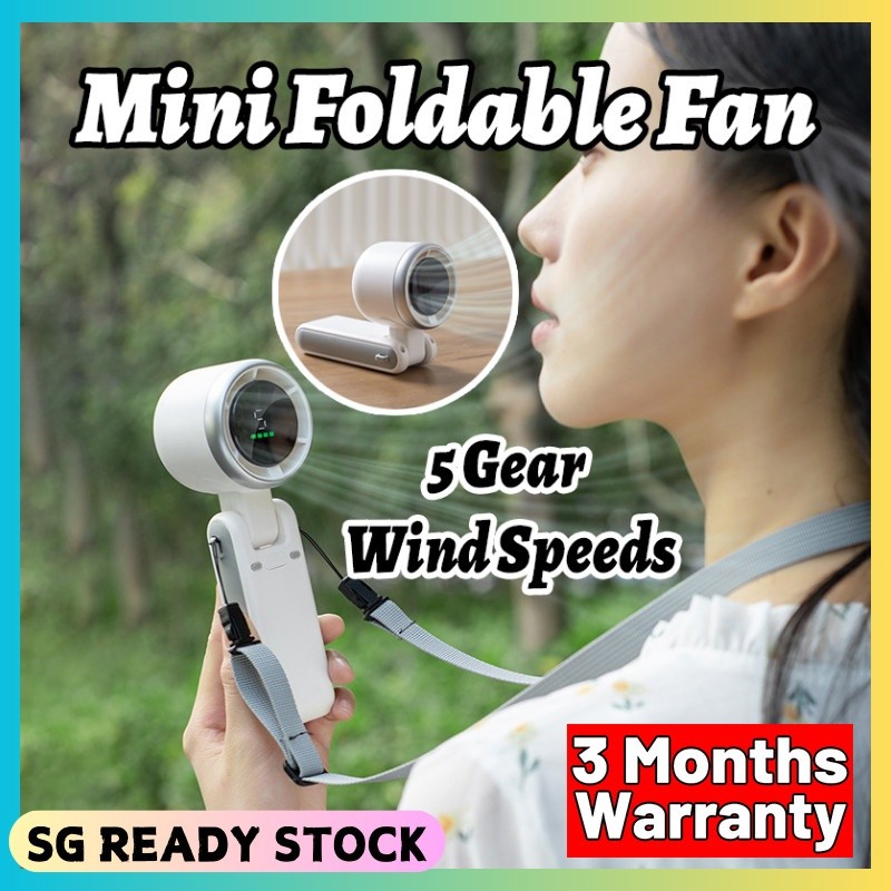 SG STOCK Mini Portable Fan 5 Wind Speed Handheld Fan Digital Display 6000 mAh Battery USB Charging F