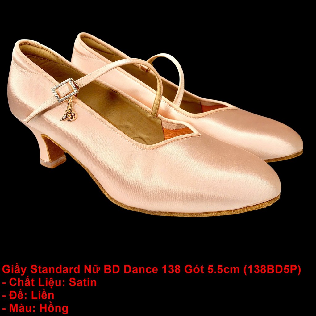 Giầy Khiêu Vũ Dancesports Standard Nữ BD Dance 138 Gót 5.5cm (138BD5P) - Satin Hồng (Tặng túi đựng g