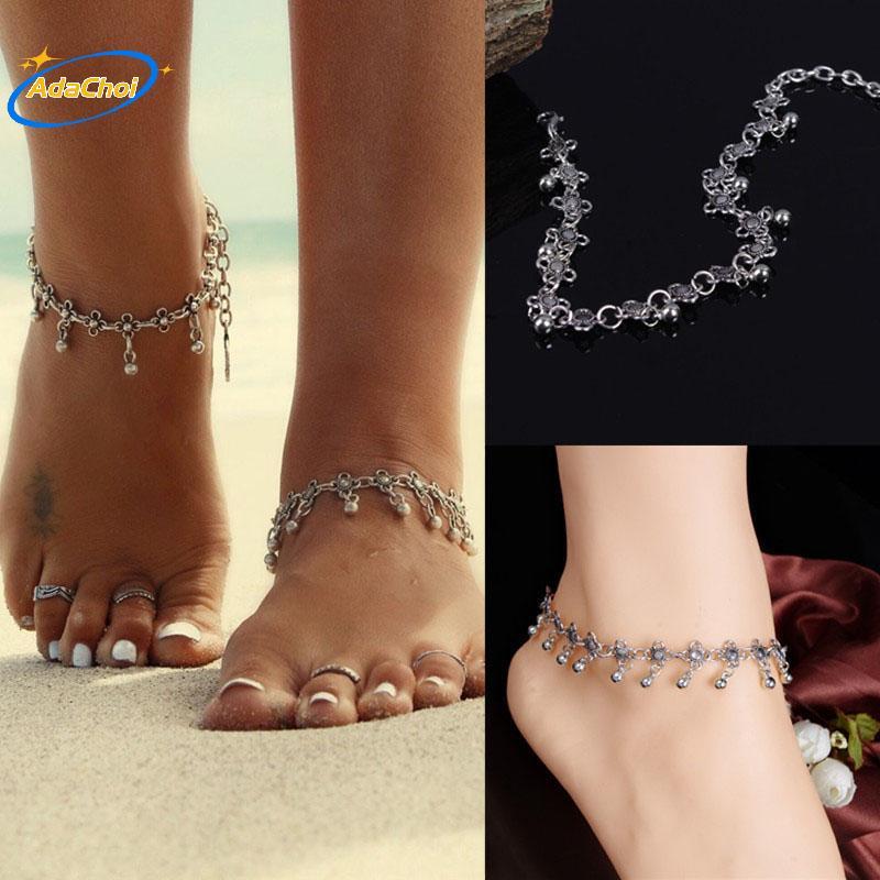 AdaChoi 1 Cổ Hoa Bạc Chuông Nhỏ Vòng Chân Vòng Chân Vòng Chân Vòng Tay Chân Dây Xích Trang Sức VN