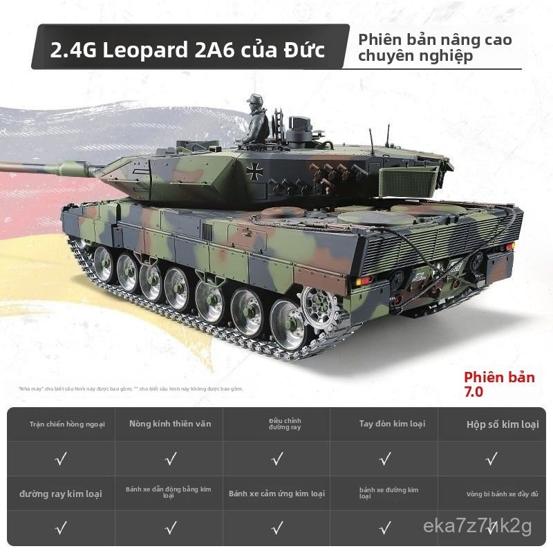 Xe tăng điều khiển từ xa Leopard 2A6 Đức tỉ lệ lớn bắn hạt bọt mô hình quân sự xích chạy điện đồ chơ