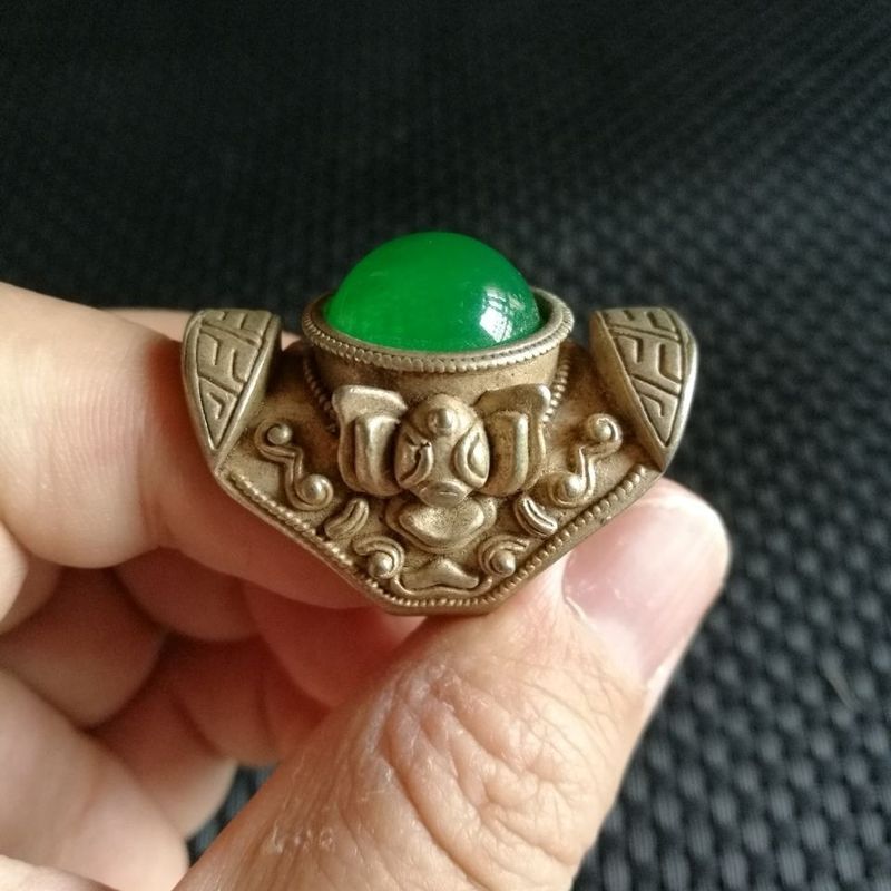 Bộ sưu tập cổ Retro Cũ Bạc dát Chrysoprase Mã Não Nhẫn Miao Bạc Nhẫn Bột Cũ Nhẫn 7.3.2