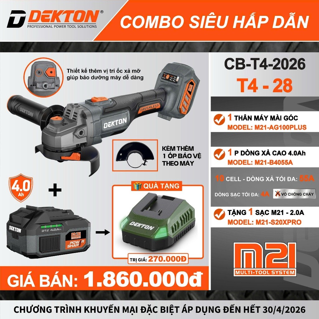 Máy mài Dekton M21-AG100PLUS/AG100XPLUS/Điều tốc 5cấp/Motor Brushless