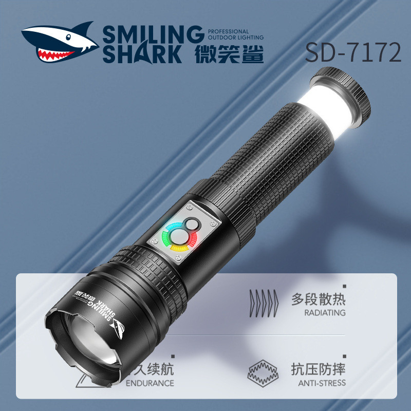 Smile Shark Siêu Sáng Zoom Trắng Laser M80 Đèn Pin Đuôi COB Đèn Pha Cắm Trại Ngoài Trời Đa Năng Siêu