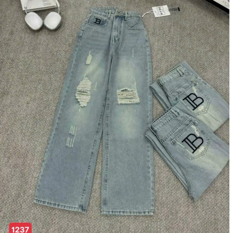 Quần jean nữ ống rộng, quần baggy jean nữ cạp cao Bi shop173 ms1232