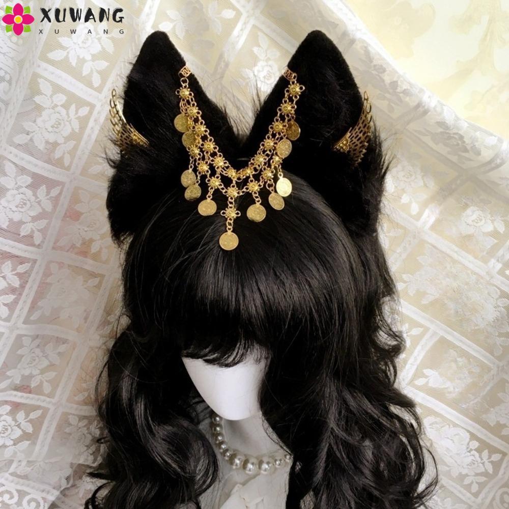 QUENTIN Cosplay Anubis Băng Đô, Băng Đô Quấn Tai Động Vật Tua Rua Hợp Kim, Đôi Cánh Vàng Sang Trọng 