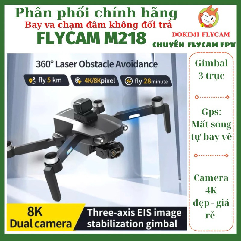 Flycam M218 - gimbal 3 trục - 4K giá rẻ - Phiên bản Có Khe Gắn Thẻ Nhớ - BH 3 tháng