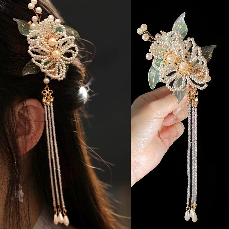 Preferred#Hanfu hair accessories for girls, ancient style hair clips, floral tassel hairpins, Chines