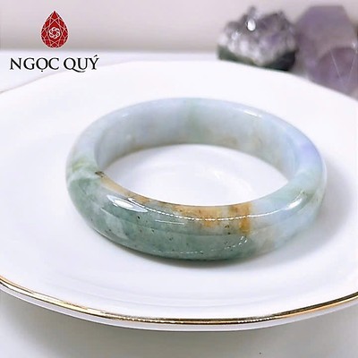 Vòng cẩm thạch A Myanmar - Ngọc phỉ thúy type A bản hẹ xanh dầu điểm tím và phỉ ni 53 VL51 - Ngoc Quý