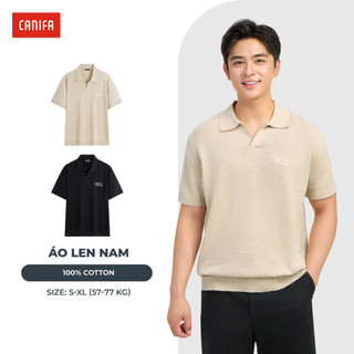 Áo len nam CANIFA cô polo ngắn tay cotton linen dáng rộng 8TE26C001