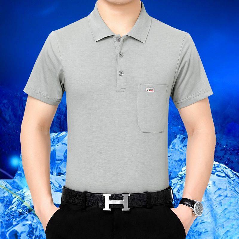 Men's Short-Sleeved T-shirt Summer Pure Cotton Lapel Polo Shirt Middle-Aged Men's Clothing Loose Bus