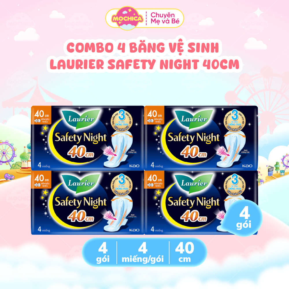 [COMBO 4] Băng vệ sinh Laurier Safety Night Đêm Siêu An Toàn 40cm 4 miếng-Mochica