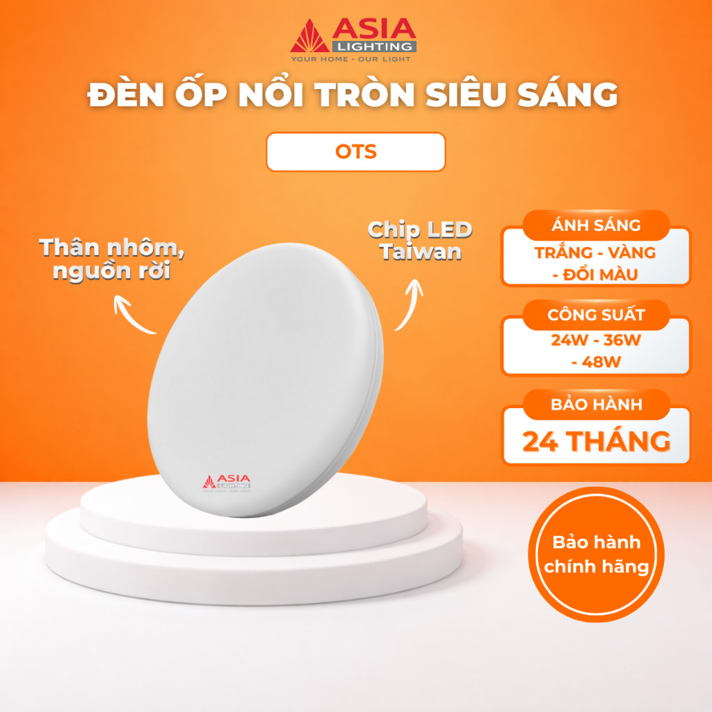 Đèn Ốp Nổi Tròn Siêu Sáng Asia Lighting 24W/36W/48W - Ánh Sáng Trắng/Vàng/Đổi Màu