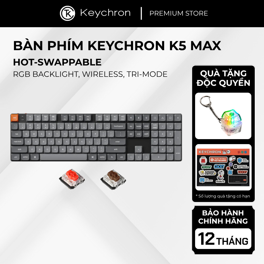 Keychron K5 Max QMK Mechanical Full, Tri-mode, RGB, Gateron Low Profile, QMK/Launcher, Hotswap