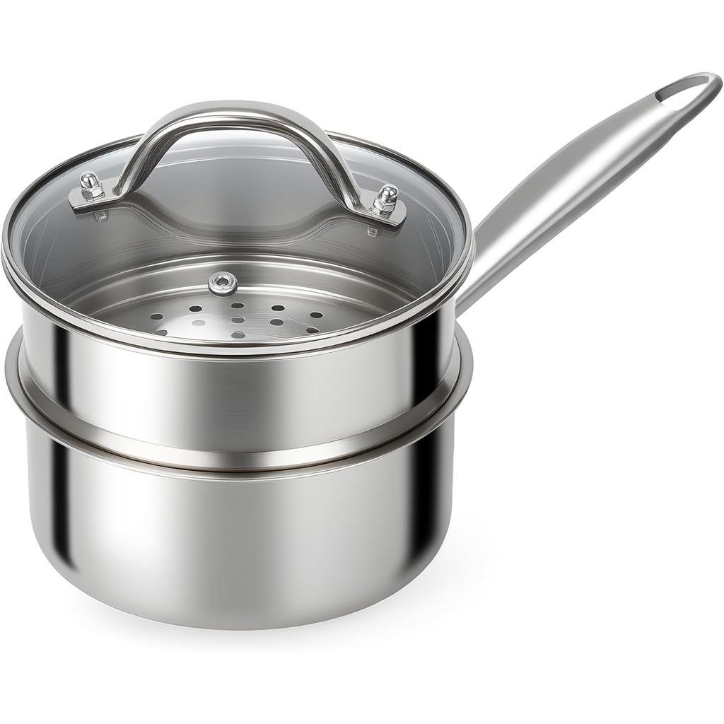 Chảo đựng nước sốt bằng thép không gỉ Ohtomber - Nồi hấp ba lớp 1,5 Quarts để nấu ăn, Nồi nấu nhỏ có
