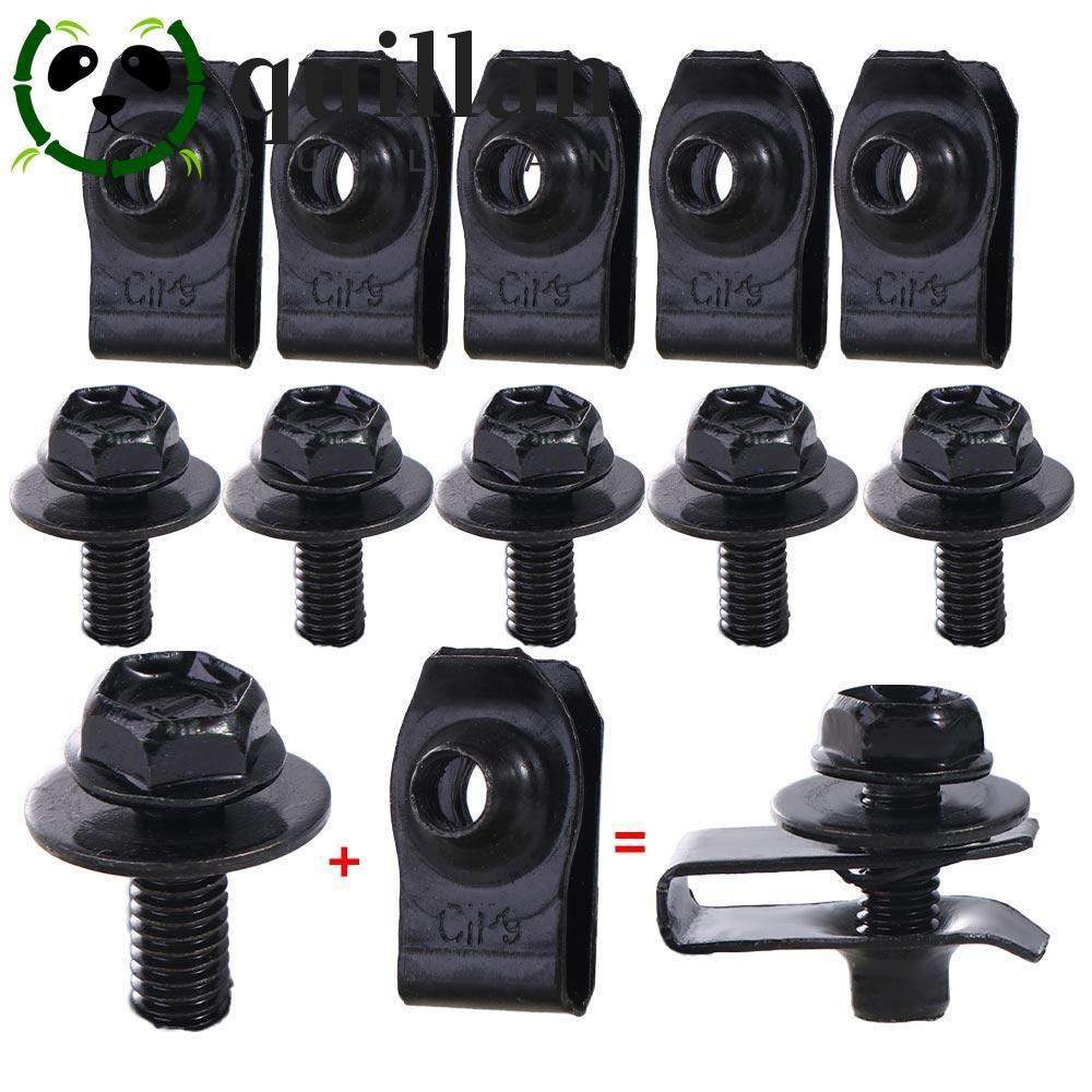 QUILLAN 5 / 10 Bu lông thân xe, Kẹp đai ốc chữ U ô tô M6 6MM, Sản phẩm tự động Splash Shield Guard U