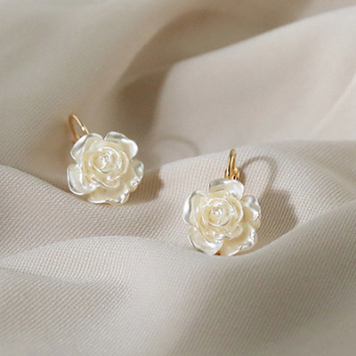 Pinkdudu Vintage Trắng Camellia Ngọc Trai Tòn Ten Bông Tai Với Hoàn Thiện Cao Cấp Tinh Tế Tinh Tế Stud Giọt Đa Năng PD2603