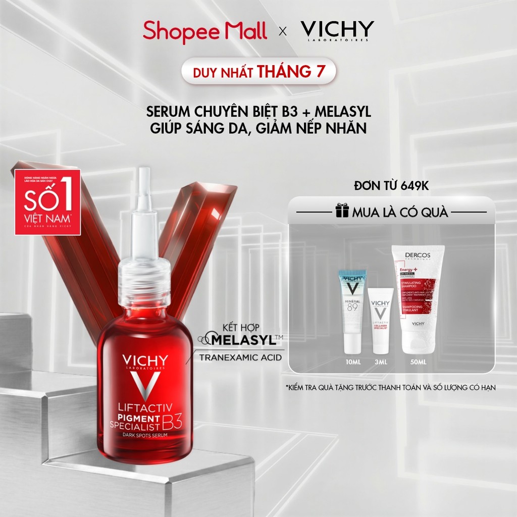 [Thế hệ mới] Serum Vichy B3 sáng da +98% sau 2 tuần nhờ Melasyl + Tranexamic Acid, giảm đốm nâu thâm nám toàn diện, 30ml
