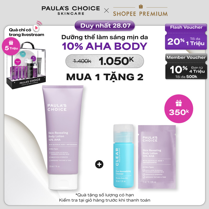 Kem dưỡng thể làm sáng da và làm đều màu da Paula's Choice Skin Revealing Body Lotion 10% AHA 210ml 