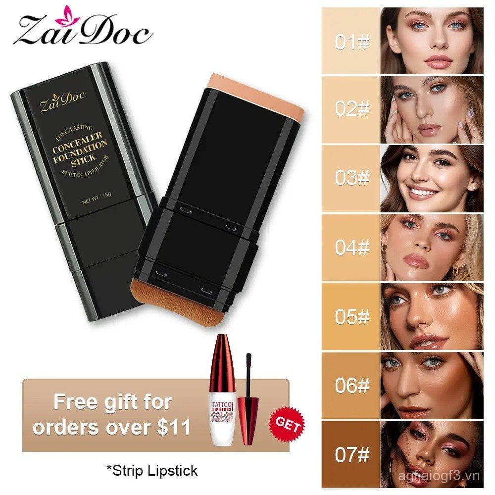 Zaidoc7-colorDual-EndedConcealerFoundationStick, 2 trong 1Long-LastingFoundationandConcealerwithBrus