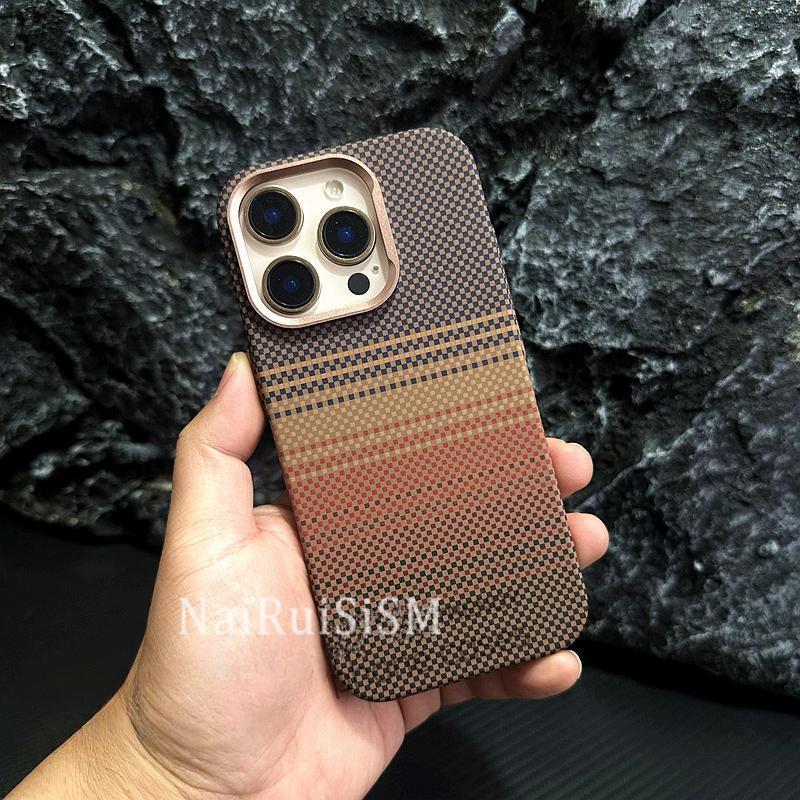 Ốp điện thoại sợi Carbon Kevlar từ tính cho iPhone 16 17 Pro Max Plus Vỏ bảo vệ KIMOER